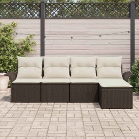 Conjunto de Sofá de Jardim vidaXL de 5 Peças com Almofadas Castanho Vi