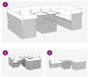 10 pcs conjunto de sofás p/ jardim com almofadões vime PE bege