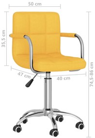 Cadeira de jantar giratória tecido amarelo mostarda