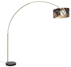 Candeeiro de Arco Latão com Abajur Preto Design Floral 50 cm - XXL Clássico / Antigo