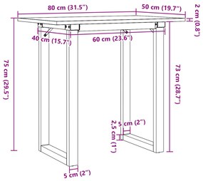Mesa de jantar estrutura em O 80x50x75 cm pinho e aço