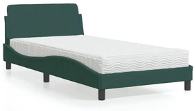 Cama com colchão 100x200 cm veludo verde-escuro