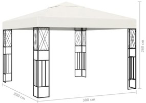 Gazebo com cordões de luzes LED 3x3 m tecido cor creme