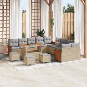 Conjunto de Sofás de Jardim vidaXL de 14 Peças com Almofadas Bege em Rattan Sintético e Acácia