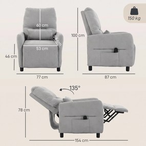 Poltrona de Massagem Reclinável com Calor Lombar, Assento com Molas, Apoio para os Pés e Almofada Lombar em Tecido Atoalhado Cinzento