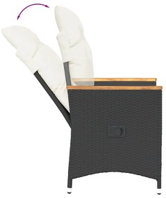 Cadeiras de jardim reclináveis c/ almofadões 2pcs vime PE preto