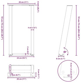 Pernas mesa console 2 pcs forma de U 28x(72-73)cm aço natural