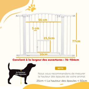 Barreira de segurança para cães com sistema de duplo bloqueio, montagem por pressão ou perfuração, largura 76-104 cm, branca