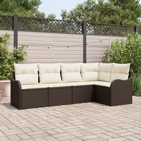 Conjunto de Sofá de Jardim vidaXL 5 Peças com Almofadas Castanho Ratta