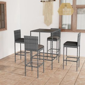 vidaXL 5 pcs conjunto de bar p/ jardim c/ almofadões vime PE cinzento