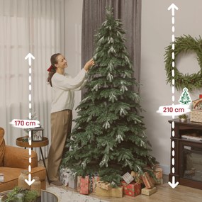 Árvore de Natal Artificial 210 cm Ramos Realistas com Efeito Neve Árvore de Natal com Suporte em Aço Base Dobrável Verde