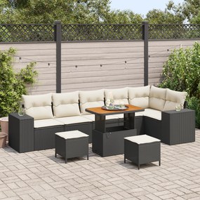 Conjunto de Sofá Jardim de 9 Peças com Almofadas Preto Rattan Acácia,