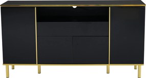 Aparador com iluminação LED, 4 portas, 1 gaveta, 150x40x80 cm, Preto