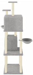 Árvore p/ gatos c/ postes arranhadores sisal 180 cm cinza-claro