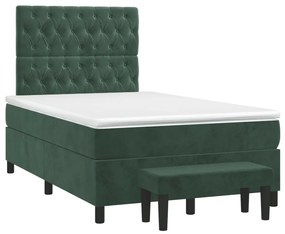 Cama boxspring com colchão 120x200 cm veludo verde-escuro