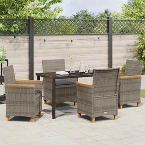 Conjunto de jantar de jardim com 5 peças e almofadas cinza em rattan s