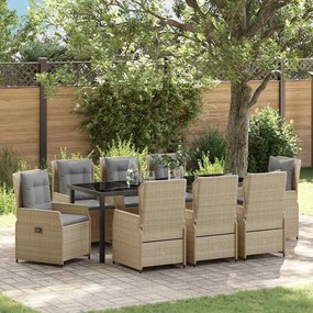 vidaXL Conjunto de Jantar de Jardim 9 Peças Bege em Rattan e Poliéster