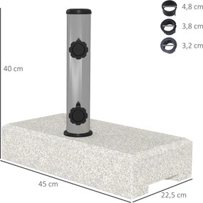Base para guarda-sol em mármore 45 x 22,5 x 40 cm, com 25 kg, 2 rodas de fixação e tubo em aço inoxidável (GUARDA SOL NÃO INCLUIDO), cinzenta