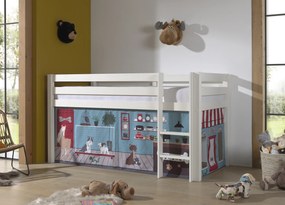 Cama alta de Criança PINO 90 x 200 cm + estrado + escada + cortina Animais Branca