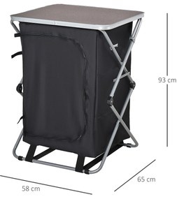 Armário de cozinha de acampamento dobrável com para vento 3 prateleiras Bolsa de armazenamento bancada de 65x58x93 cm