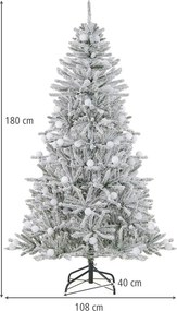 Árvore de Natal artificial nevada de 180 cm com 51 luzes esféricas, 250 luzes LED brancas quentes, 37 pontas de ramos e temporizador prateado