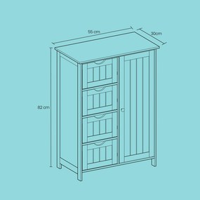 Armário de casa de banho com 4 gavetas 30 x 55 x 82 cm cinza 
