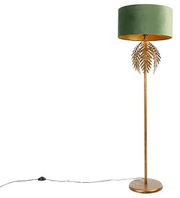Candeeiro de pé dourado 145 cm com cúpula em veludo verde 50 cm - Botanica Rústico