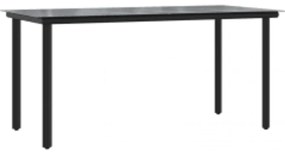 Conjunto de jantar jardim 5 peças almofadas vidro vime PE preto