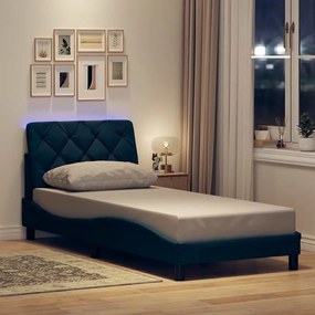 vidaXL Estrutura de cama com LED sem colchão 80x200 cm tecido azul
