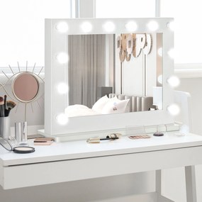 Espelho de maquilhagem Hollywood iluminado com 12 LEDs táteis - luminosidade ajustável, função de memória - metal, MDF branco e vidro