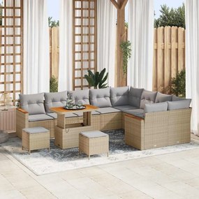 Conjunto de Sofás de Jardim vidaXL 12 Peças com Almofadas Bege Polirattan Acácia