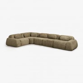 Sofá Modular De Canto Em Chenille De 5 Peças Embalado A Vácuo Mérida Chenille Grossa Verde Sálvia - Sklum
