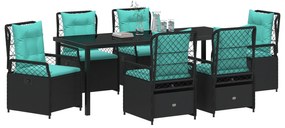 Conjunto de Jantar de Jardim de 7 Peças Preto Rattan Poliéster