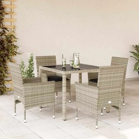 vidaXL 5 pcs conjunto jantar jardim c/ almofadões PE/vidro cinza claro