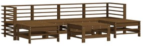 7pcs conj. lounge jardim+almofadões madeira maciça castanho-mel