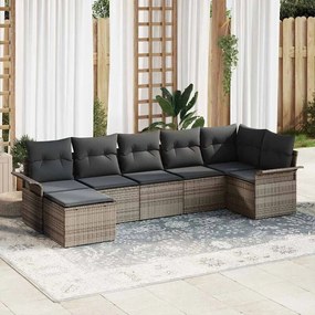 vidaXL Conjunto de Sofá de Jardim de 7 Peças com Almofadas Cinza Rattan Poliéster