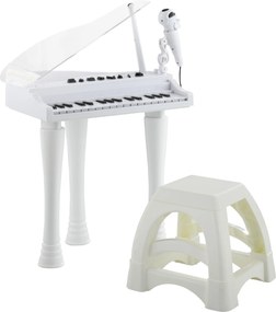 Piano Eletrónico para Crianças com 32 Teclas Microfone Luzes 22 Músicas 4 Tons e Volume Ajustável 37x30,5x60,4 cm Branco