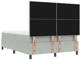 Cama Box Spring com Colchão &amp; Banco Cinza Claro 140x190 cm Veludo