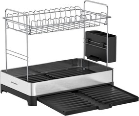 Escorredor de pratos SONGMICS de 2 níveis, escorredor expansível para secar pratos, escorredor de pratos de cozinha em aço inoxidável com suporte para utensílios, à prova de ferrugem, para pratos, facas, colheres, garfos, prata e cinza KCS036G01