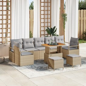 Conjunto de Sofás de Jardim de 10 peças com Almofadas Bege Rattan Poli