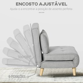 Poltrona 2 em 1 Sofá Cama Individual Dobrável com Encosto Ajustável e Almofada Carga 150 kg 72x78x79 cm Cinza