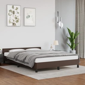 Estrutura cama c/ cabeceira couro artificial 140x190cm castanho