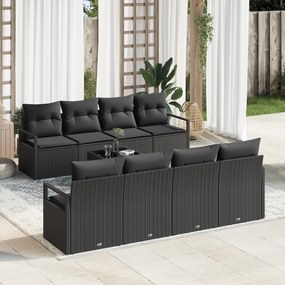Conjunto de Sofás de Jardim de 9 Peças com Almofadas Preto Vime Sintét