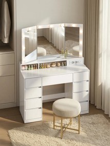 Toucador com iluminação LED 40 x 107 x 144 cm com espelho rebatível e gavetas branco