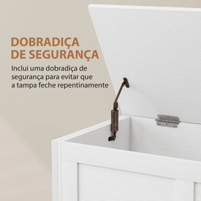 Baú de Armazenamento 95L Baú de Arrumação com Tampa Banco de Armazenamento com Dobradiça de Segurança 80x40x50 cm Branco