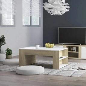 vidaXL Mesa de centro 100x60x42 cm contraplacado cor branco/carvalho