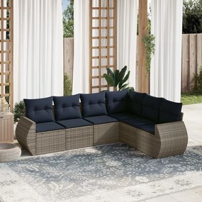 vidaXL 6 pcs conjunto sofás p/ jardim c/ almofadões vime PE cinzento