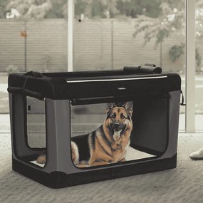 Transportadora dobrável para cães 106,7 x 71,2 x 71,2 cm com 4 portas em tecido de malha Preto