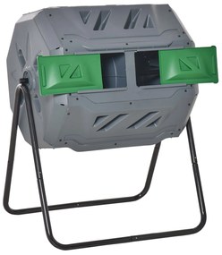 Outsunny Compostor de Tambor Giratório com Capacidade 160L de Dupla Câmara e Ventilação para Resíduos Orgânicos 71x65x96 cm Cinza e Verde