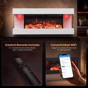 Lareira Elétrica de Parede com Vista Tripla, 101,6 x 20,6 x 41,8 cm, Controlo por Wi-Fi, Branco